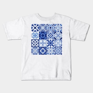 Watercolor Indigo Tiles Kids T-Shirt